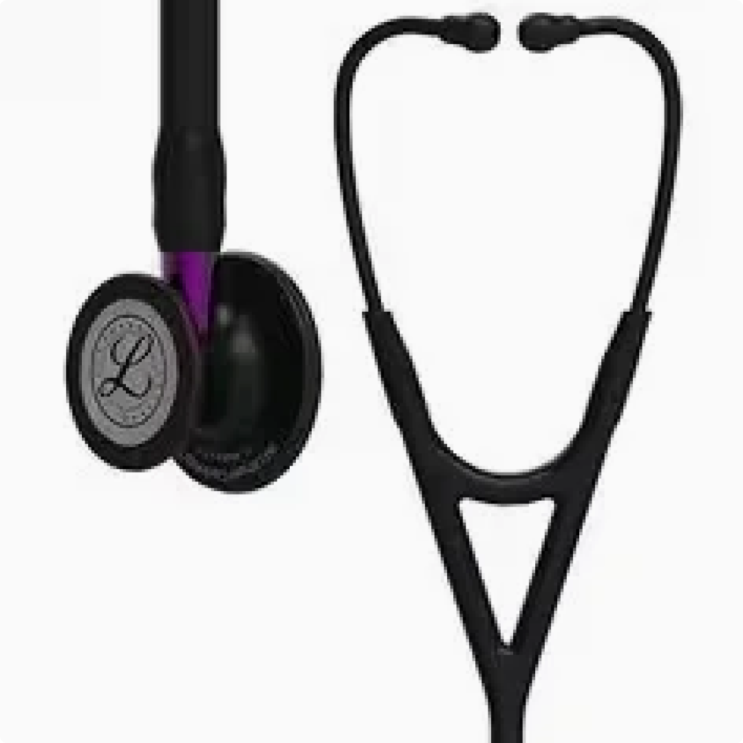 3M Littmann Cardiology IV Stethoscope, Black Finish Chestpiece, Black Tube, Violet Stem And Black Headset, 6203